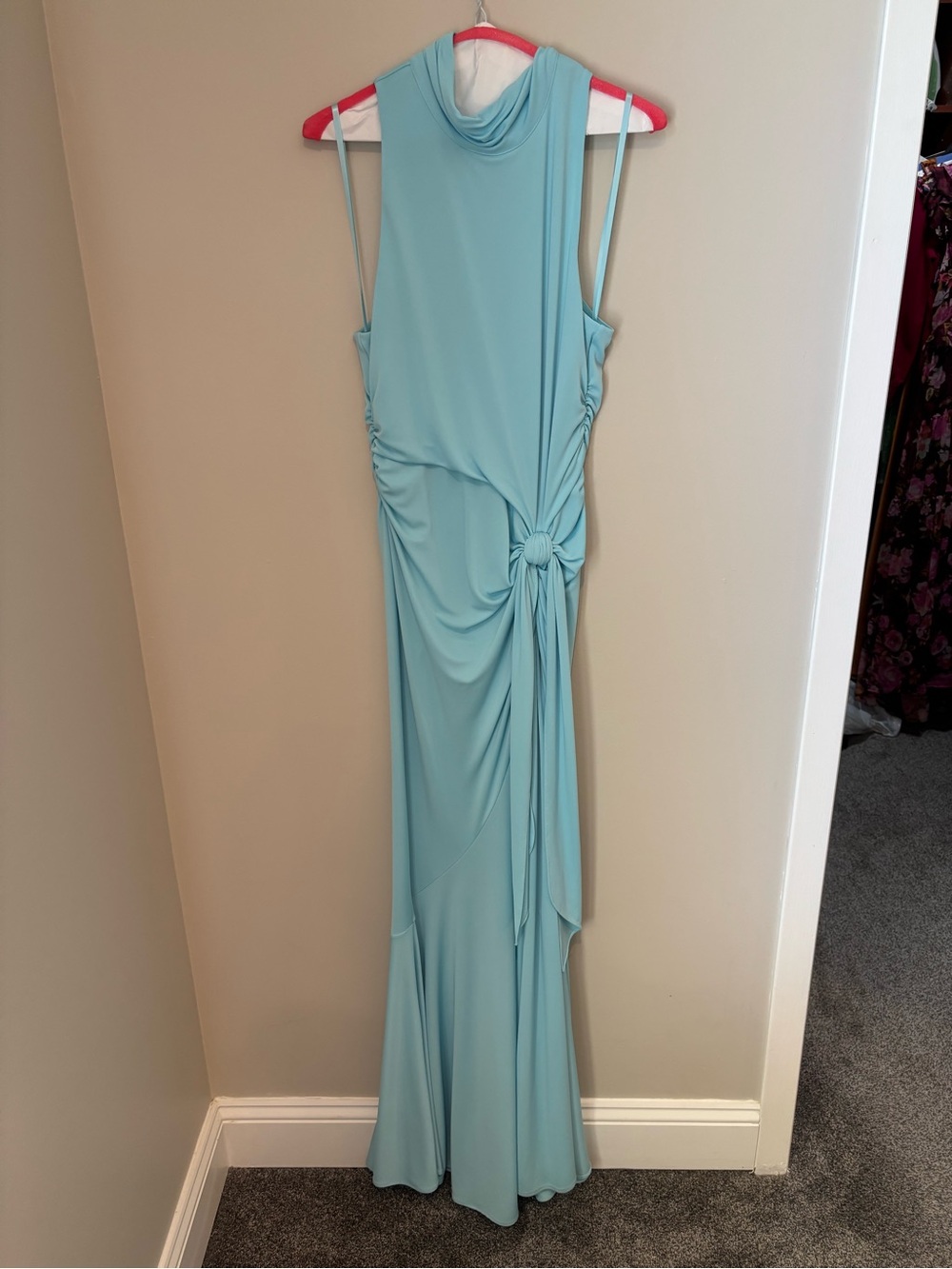 Cinq à Sept Light Blue High Neck Knot Front Maxi Gown — Size 12